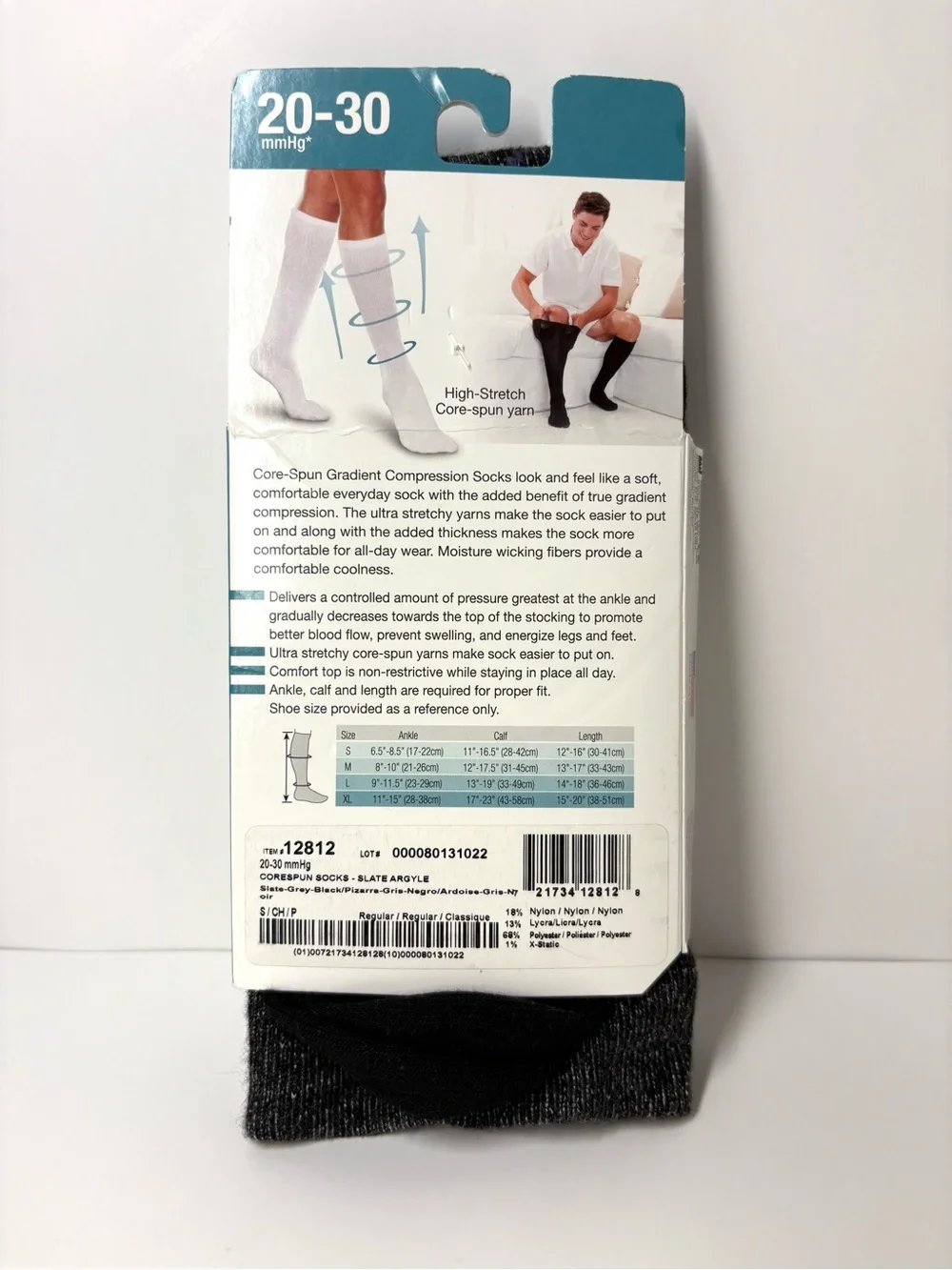 Therafirm Core-Spun Argyle Support Socks - Gray & Black
